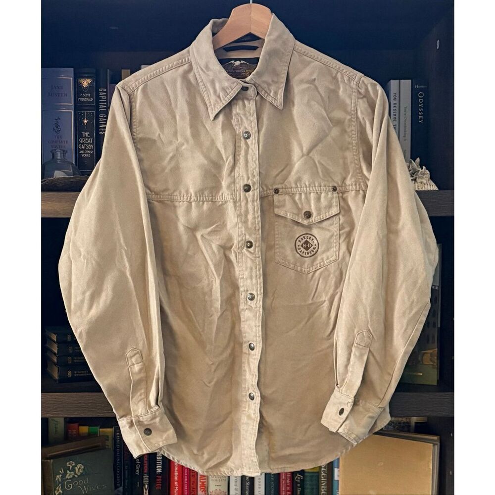 Harley-Davidson Suede Beige Snap Button Front Shirt Women’s Size Small